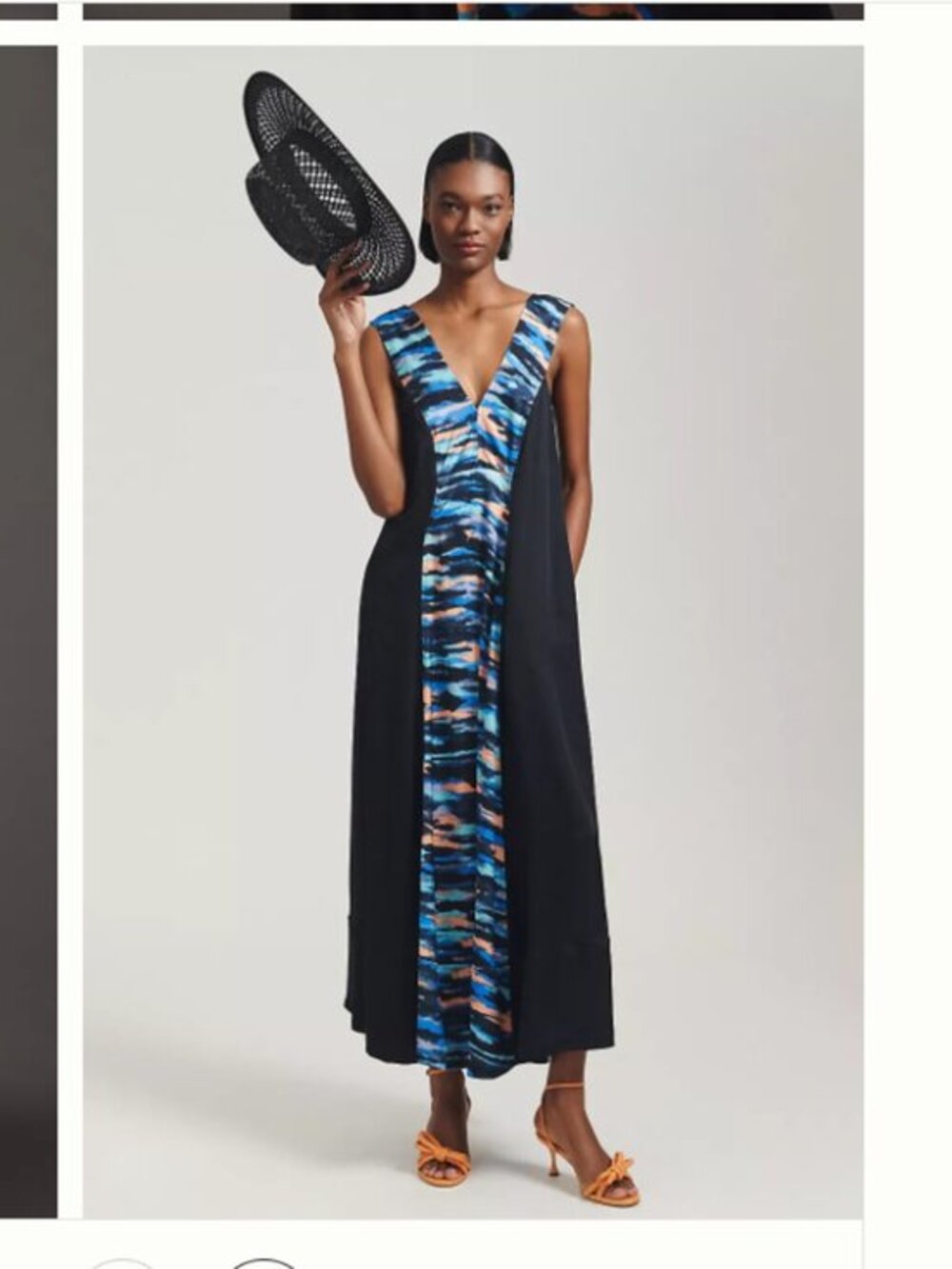 Maeve Black V-neck Maxi Dress Watercolor size 6 NWT